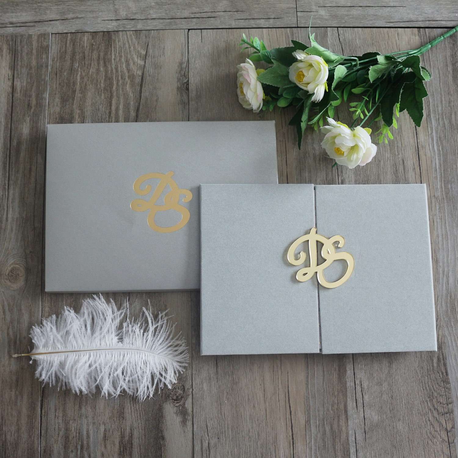 Gray Velvet Holder Invitation Card Simple Style Business Invitation